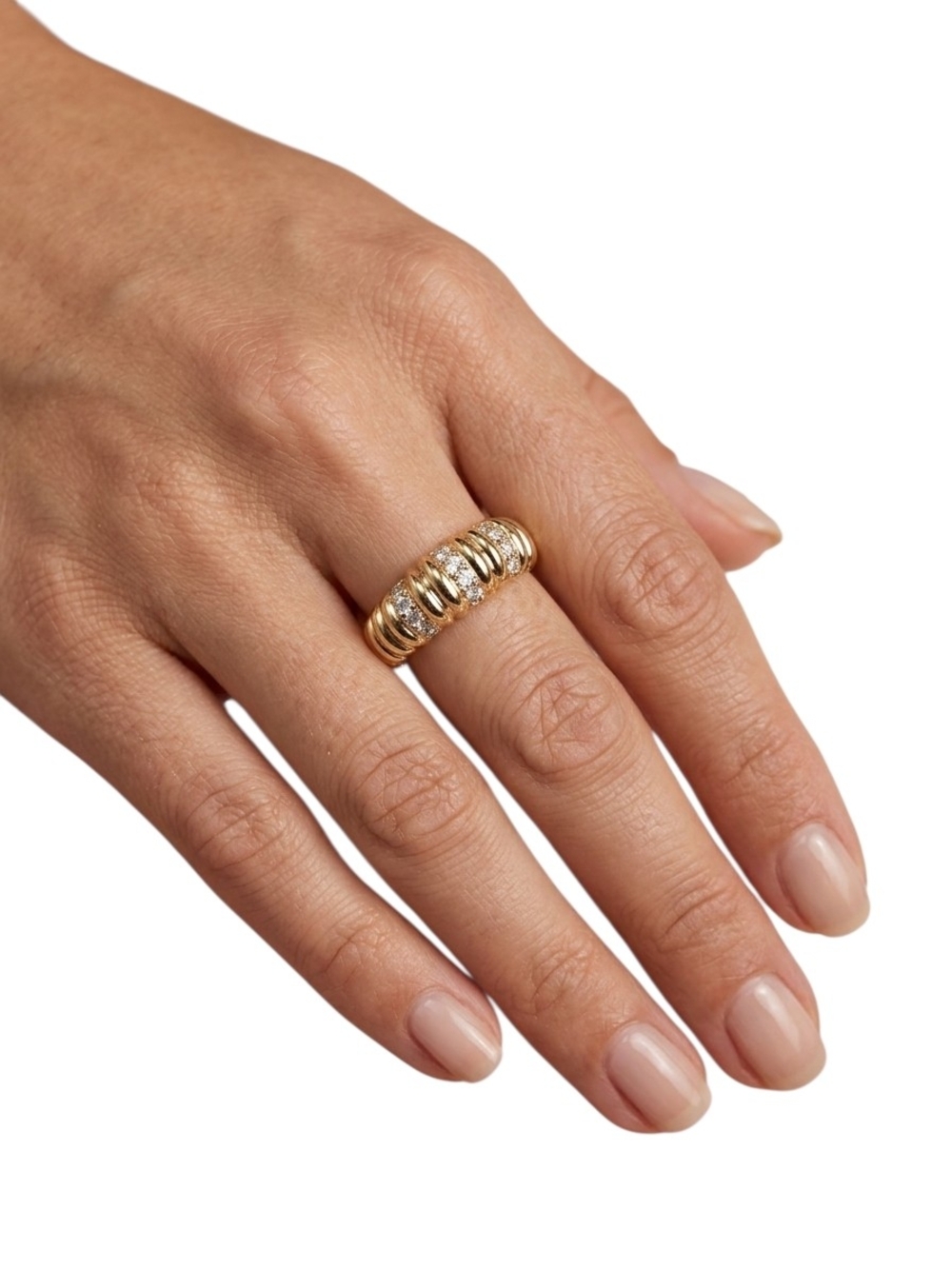 Covet Gold Tone Ribbed Croissant Ring NWT Crystal Statement Band Chunky Bold